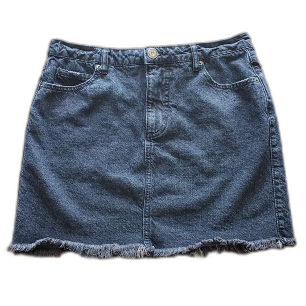 O'Neill Black Denim Frayed Hem Skirt Size 7 Classic 5-Pocket 100% Cotton